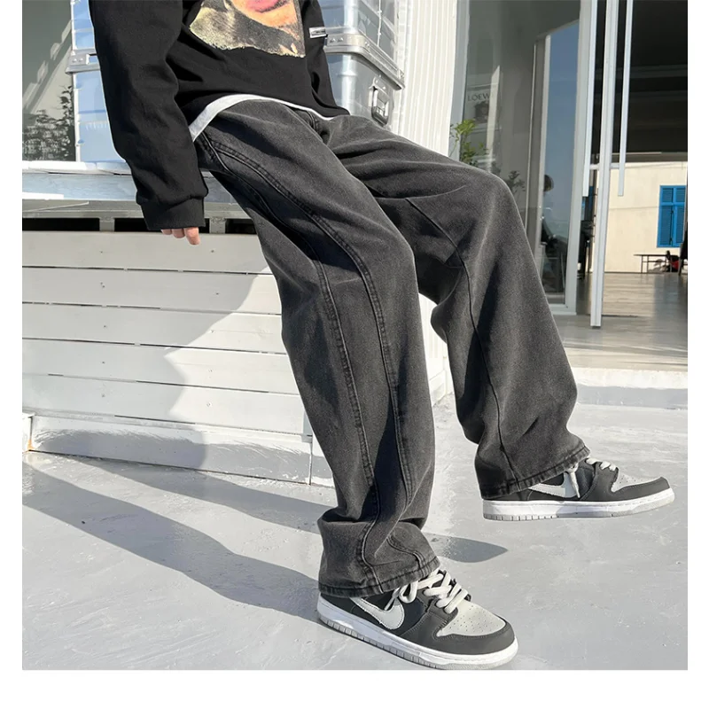 Ins Fashion Brand Design Sense of Niche Straight Pants Summer Thin High Street Versatile Jeans Men's Harbor Style Wide Leg Pants