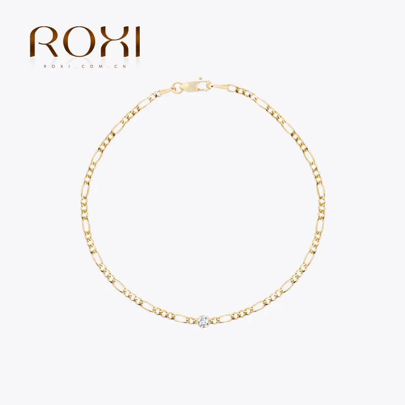 ROXI Paperclip Basic Bracelet With Crystal Stone Stacked Bracelet Summer Character Versatile Anklet Ladies Jewelry Gift