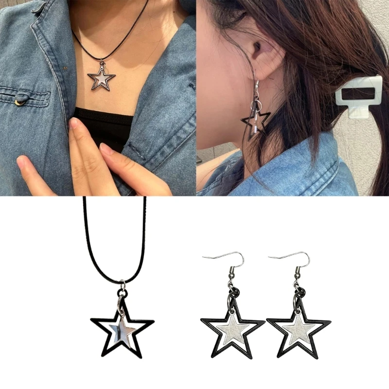 

Mysterious Dark Star Necklace for Women Unique Sweet Cool Star Clavicle Chain Punk Star Earring for Women Girl Jewelry