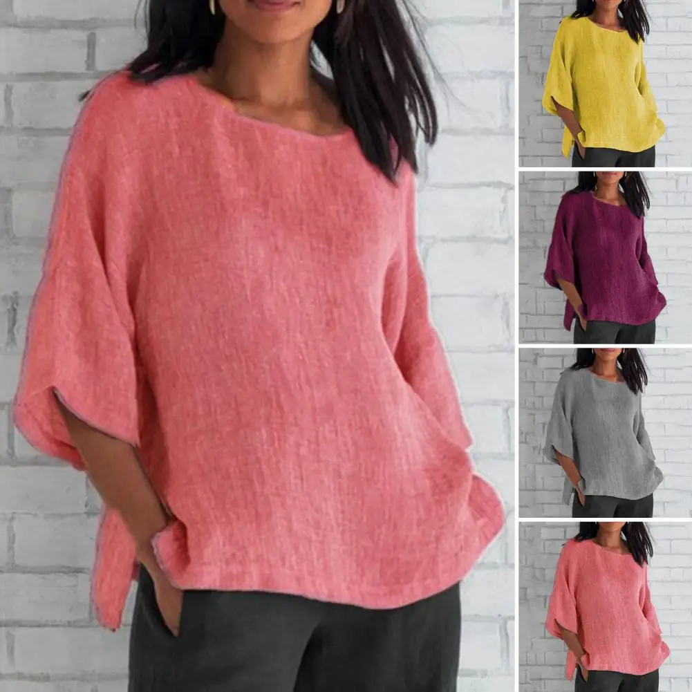 

Anti-Fade Comfortable Vintage Solid Color Lady Shirt Female Clothing