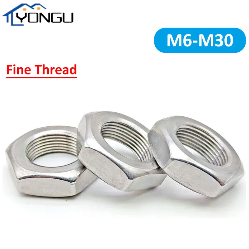 

Hexagon Thin Nuts Metric Fine Pitch Thread 304 Stainless Steel Fine Tooth Hex Thin Nut M6-M30