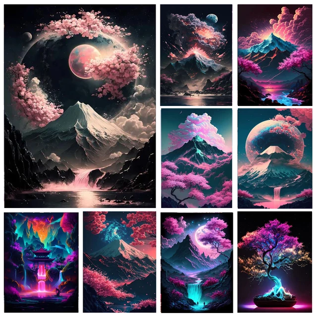 5D DIY Diamond Painting Stained Glass Liuli Abstract Forest Flower Tree  Landscape Full Rhinestone Mosaic Cross Embroidery A710