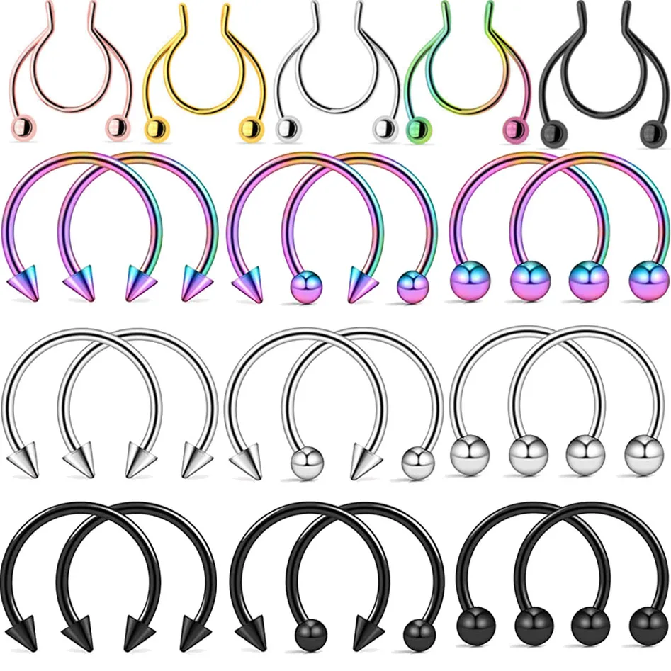 

Piercing Falso Nose Rings Hoop for Women Men Fashion Stainless Steel Horseshoe Fake Nose Ring C Clip BCR Septum Clip Lip Ring