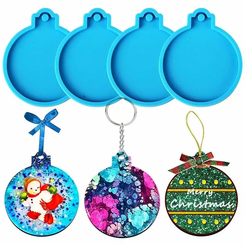 4Pcs Christmas Ball Ornament Resin Mold DIY Round Shape Keychain Pendant Silicone Mould Xmas Tree Hanging Pendant Casting Tool