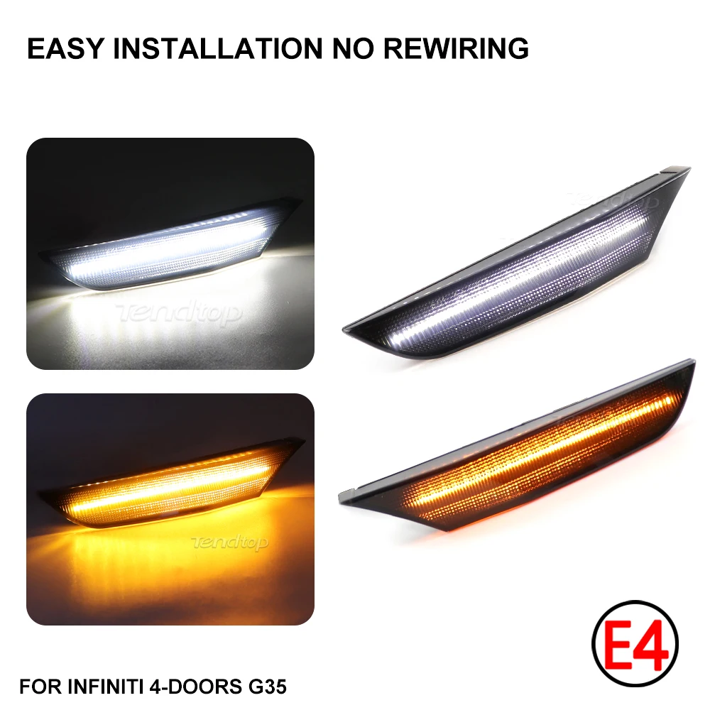 

2x Daytime Running Sequential Dynamic Flowing Smoke Amber Led Side Marker Turn Signal Light for Infiniti G35 X Sport Journey