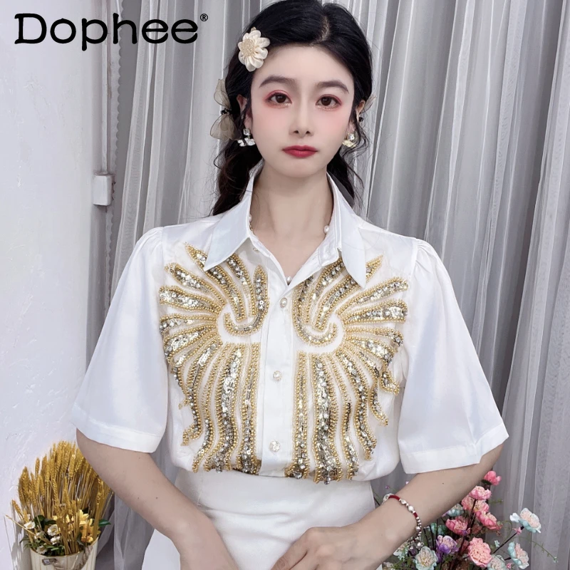 

Рубашка женская с отложным воротником и коротким рукавом, на пуговицах