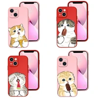 cute cat eats ice cream phone case red pink for iphone 12 pro 13 11 pro max mini xs x xr 7 8 6 6s plus se 2020 shockproof cover