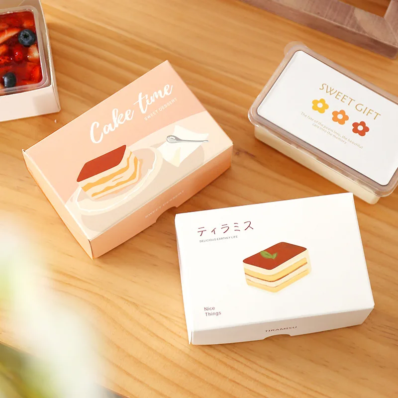 

5PCS Tiramisu Cake Box Carton Disposable Mousse Egg Tart Sandwich Paper Packaging