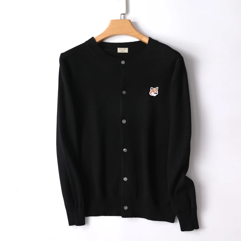 

Women blouses fox embroidered logo appliqued wool cardigan lady fine fit neck coat street harajuku fashion women clothes 2022