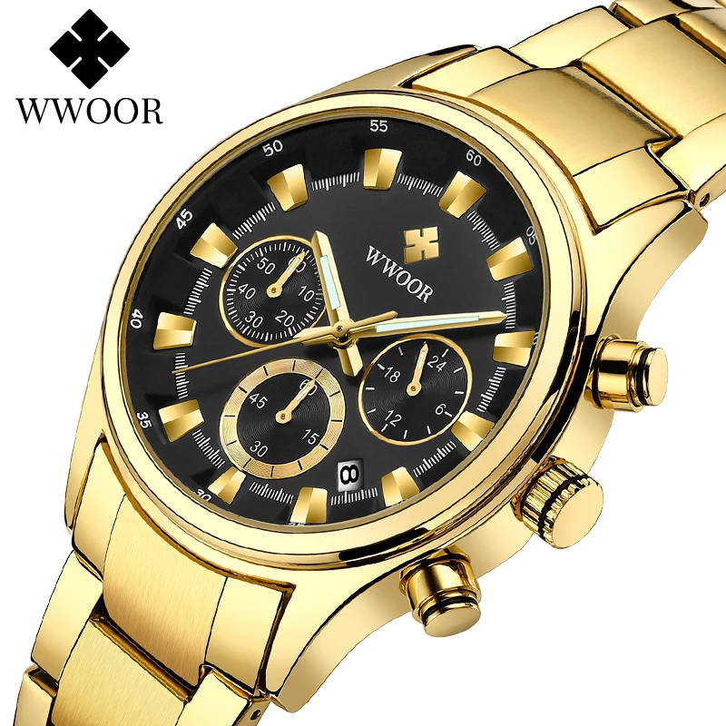 

Reloj Hombre 2022 WWOOR Multifunction Business Mens Quartz Wristwatches Gold Full Steel Military Sports Date Watch Men With Box