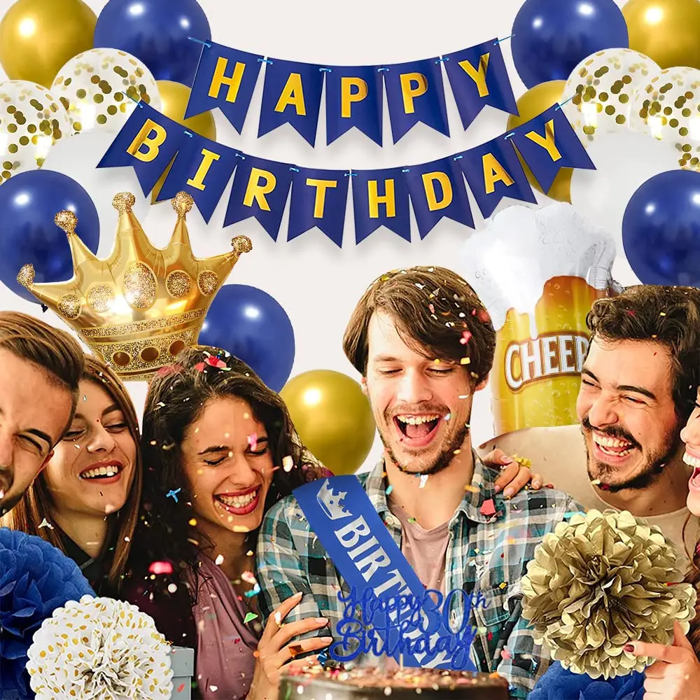 Украшение на день рождения для мужчин ночник синий золотой воздушный шар ранний
