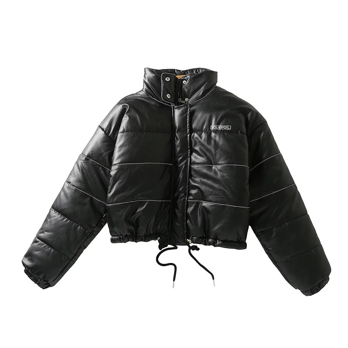 Winter New Womens Short Cotton Jacket Stand Collar Bread Jacket Reflective Strip Cotton Jacket Women