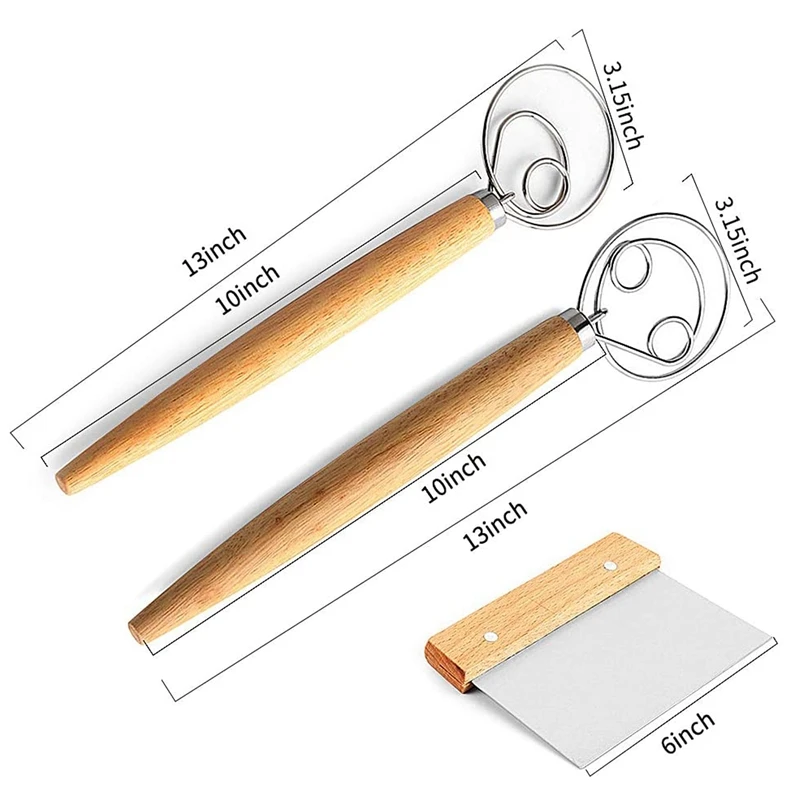 Набор из 3 датских венчиков для теста скребок выпечки ручной миксер хлеба 2