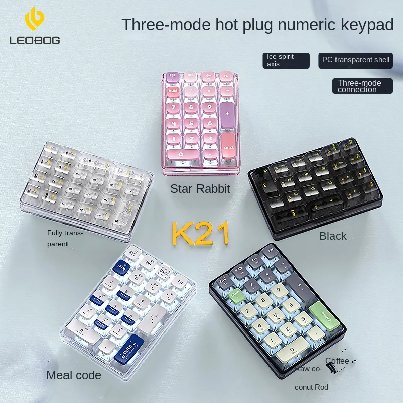 LEOBOG K21 Wireless Trimode Transparent Numeric Keypad Mechanical Customized Pad Hot Swap Bluetooth Kit
