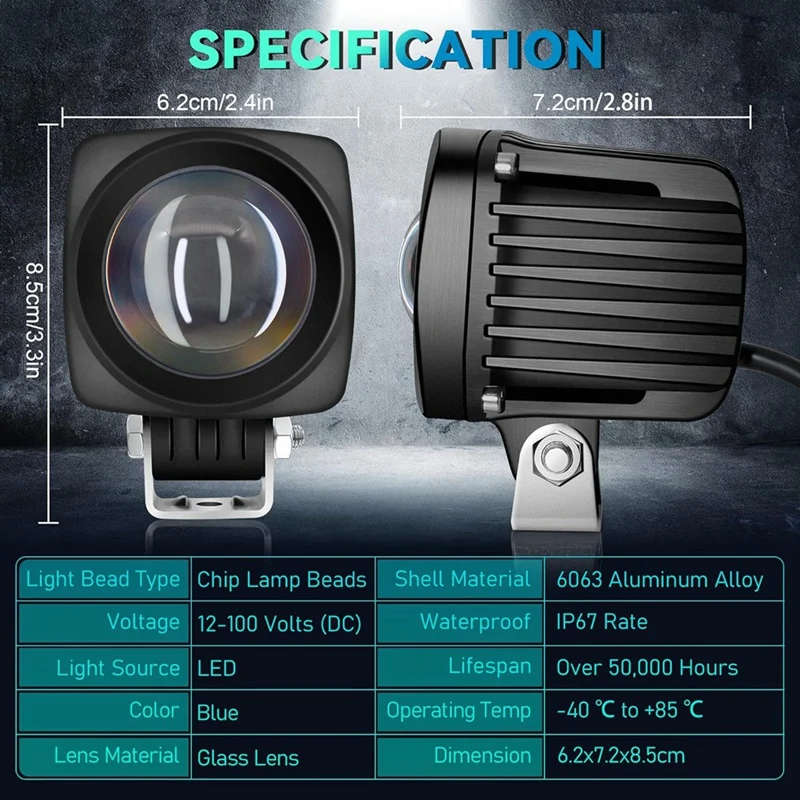 Квадратные светодиодные защитные фонари для вилочных погрузчиков синий DC 10-80 В