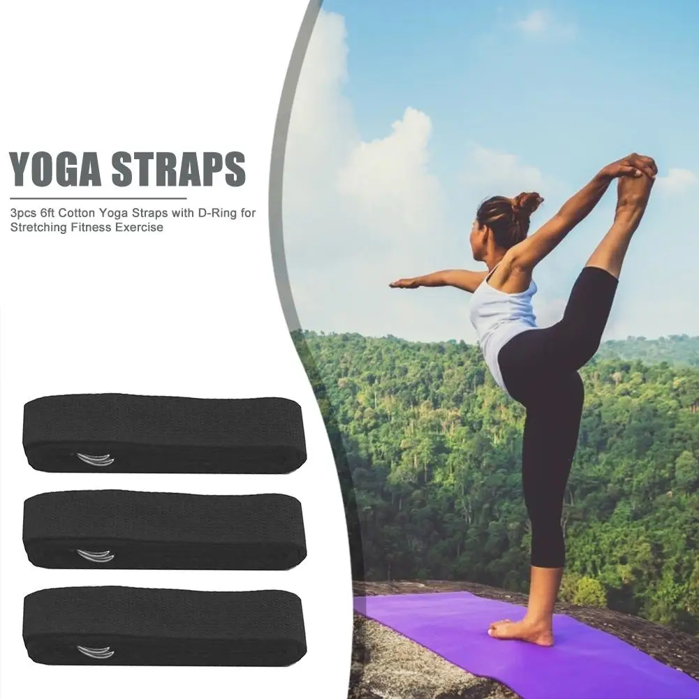 

3pcs/set D-Ring Buckle Cotton Yoga Black Straps Auxiliary Training Stretching Belt for Fitness Exercise Body Building