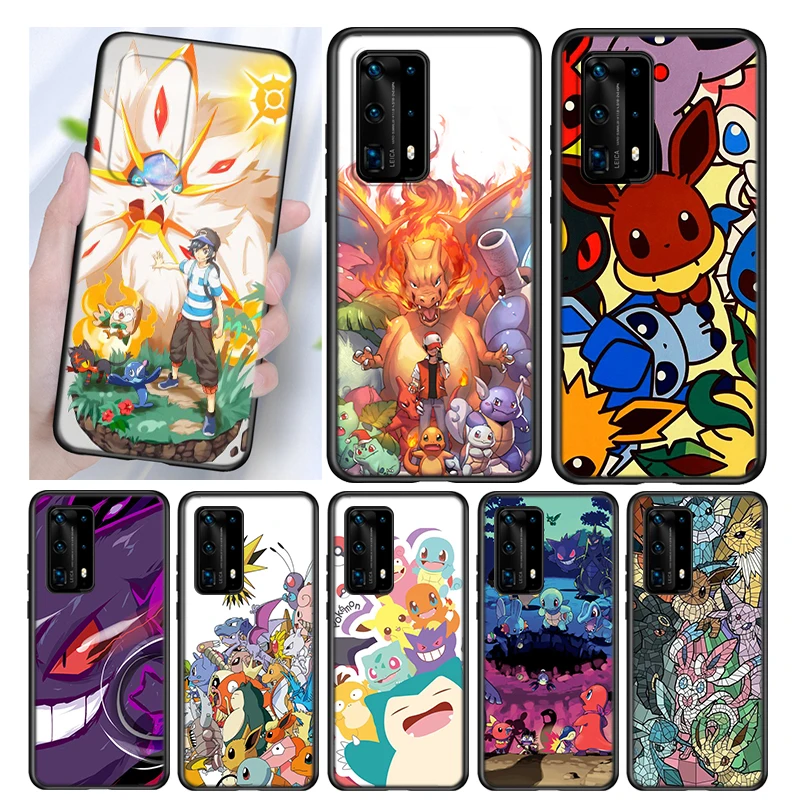 

Hot Anime Pokemon Silicone Cover For Huawei P50 P40 P30 P20 Pro P10 P9 F8 Lite E Plus 2016 5G Black TPU Phone Case