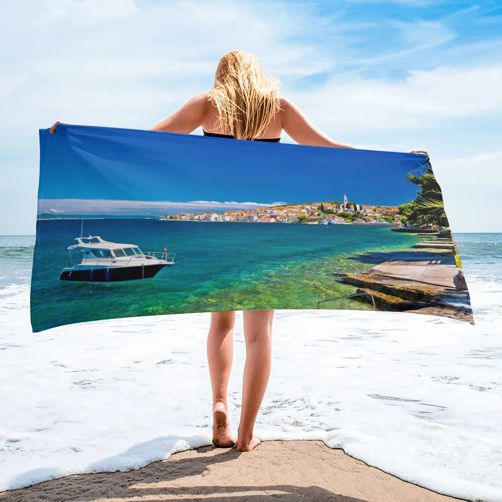 

Пляжное лодка, морское Впитывающее банное полотенце для ванной, сауна, мягкое пляжное полотенце для йоги, быстросохнущее полотенце для лица...