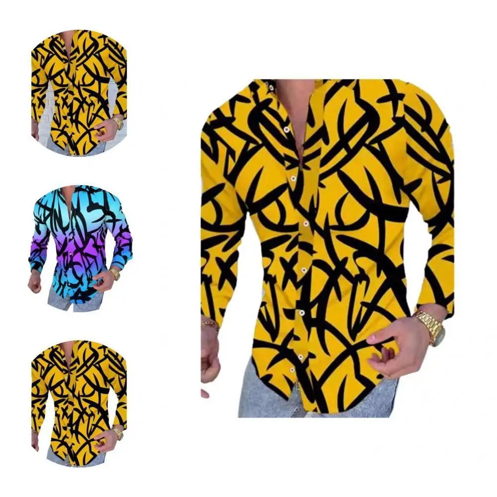 

Male Stylish Temperament Turndown Collar Shirt Spring Autumn Business Shirt 3D Print for Dating