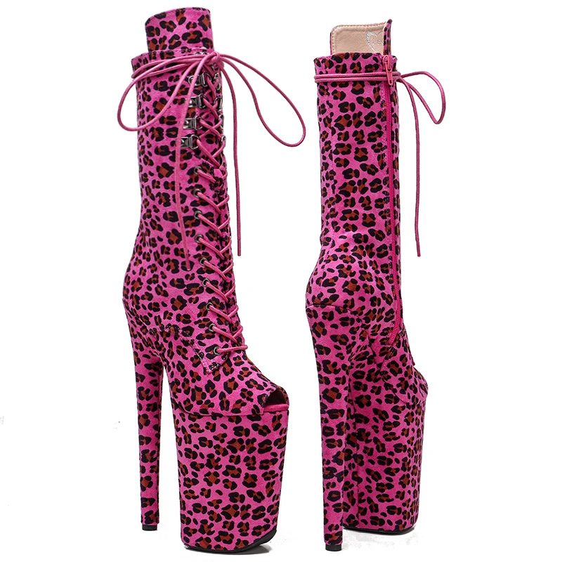 Leecabe 23CM/9inches   Leopard Suede Open toe  Pole dance shoes High Heels Pole Dance boot