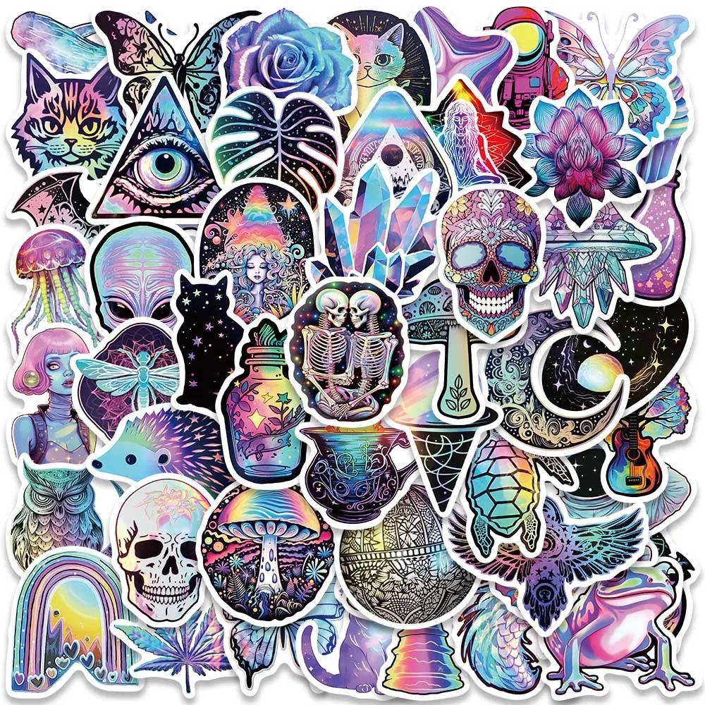

10/50pcs Cartoon Laser holographic Mystery Stickers For Laptop Guitar Luggage Phone Bike Car Vinyl Waterproof Graffiti Decals