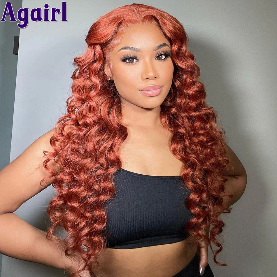 

Glueless 13x4 Reddish Ginger Loose Deep Wave Lace Frontal Human Hair Wigs Brazilian Virgin 13X6 Loose Curly Front Wigs for Women