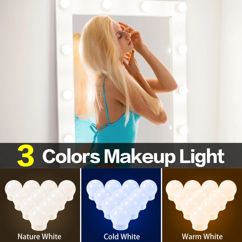 

LED Makeup Mirror Bulb USB LED Vanity Table Mirror LED Lamp 3 Colors Cosmetic Light Hollywood Dressing Table Fill Lights DC5V