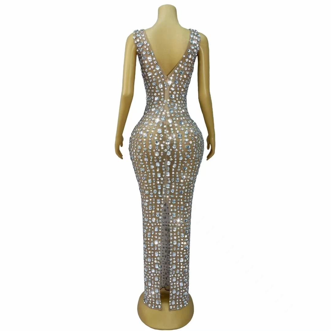 Сексуальное сетчатое платье для выпускного вечера с блестящими стразами