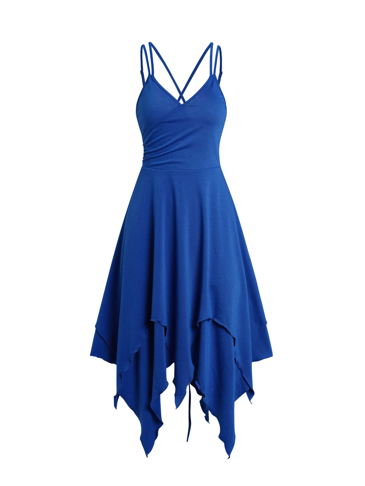 

Women Dress Plain Color Dress Crisscross Layered Asymmetrical Hem Lace Up Surplice Midi Sleeveless High Waisted Dress