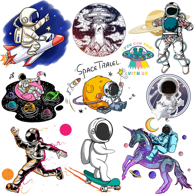 

Iron On Patches DIY Space Astronaut Moon Heat Thermal Transfer Cartoon Iron-On Transfers Patches For Clothing T Shirt Applique