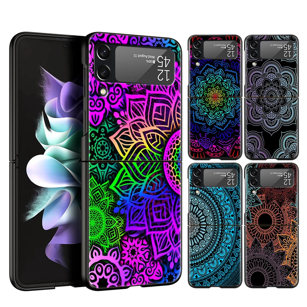 

Твердый чехол для телефона из поликарбоната с мандалой для Samsung Galaxy Z Flip 4, черный противоударный чехол для Samsung Z Flip 3