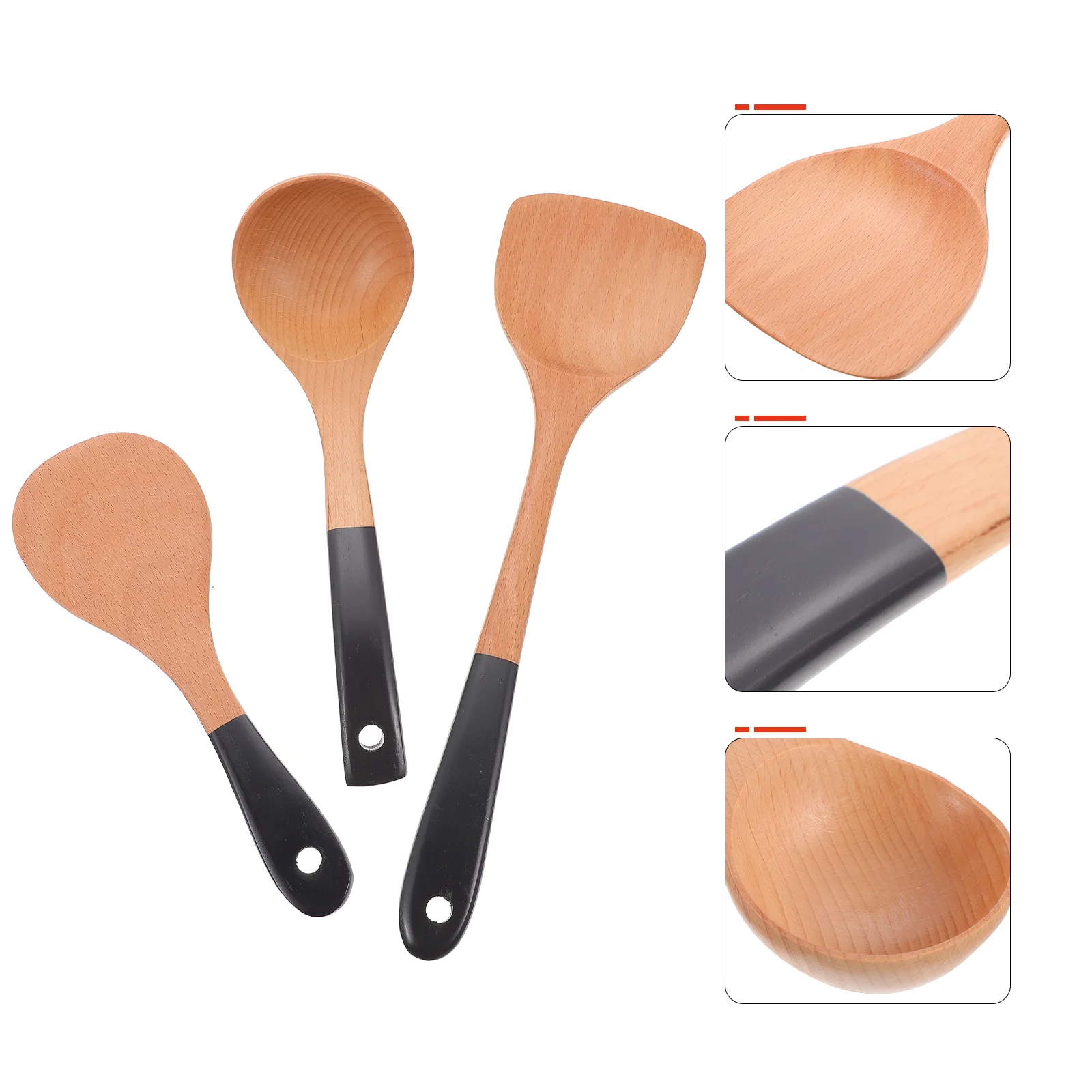 

1 Set Cooking Spatulas and Spoon Wooden Cookware Plastic Handles (Khaki)