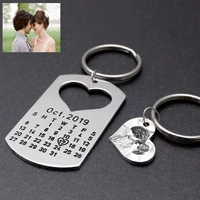 personalized calendar keychain with photo custom couple dog tag key chain set customized picture keychain christmas gift for her