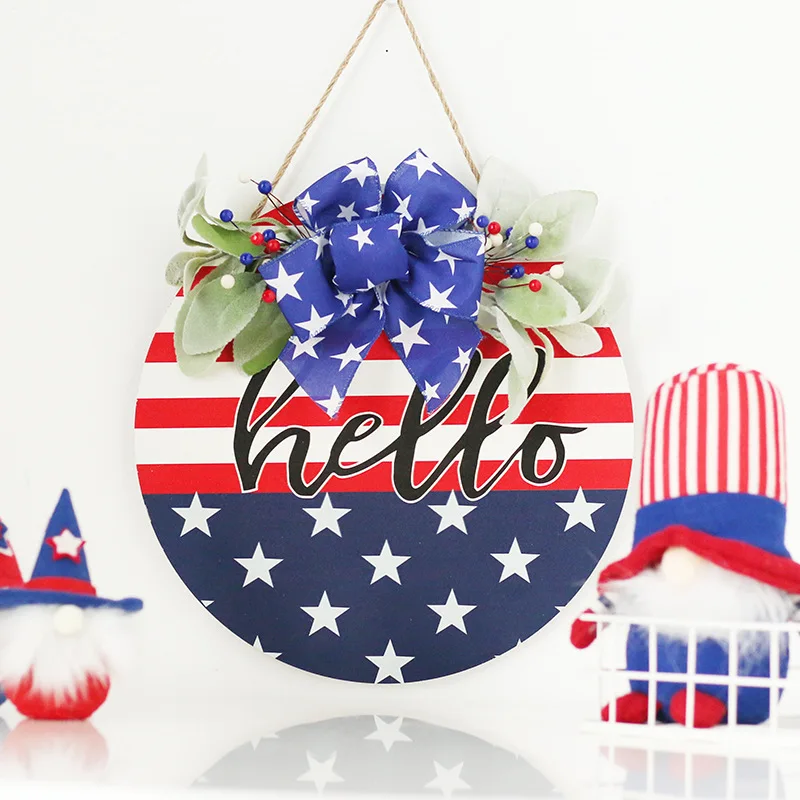 

Independence Day Welcome Hello Door, 4th of July Wooden Sign Plaque Door Wall Hanging Decorations,Memorial Day Party Decor