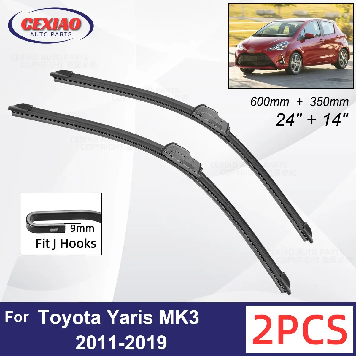 

Car Wiper For Toyota Yaris MK3 2011-2019 Front Wiper Blades Soft Rubber Windscreen Wipers Auto Windshield 24" 14" 600mm 350mm