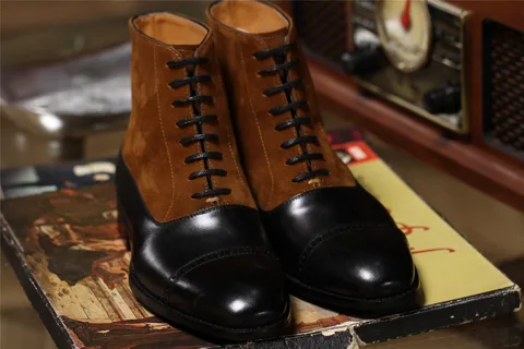 Мужские ботинки из натуральной кожи, с высоким верхом, на шнуровке