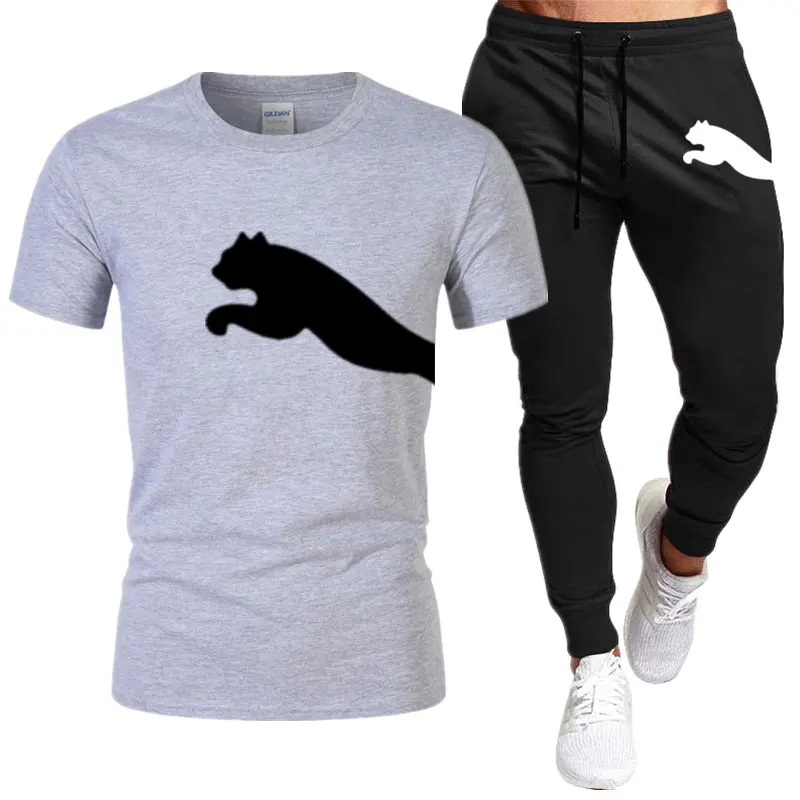 

Комплект спортивной одежды мужской из 2 предметов, футболка и штаны с принтом, брендовый спортивный костюм с круглым вырезом и коротким рукавом, лето 2023