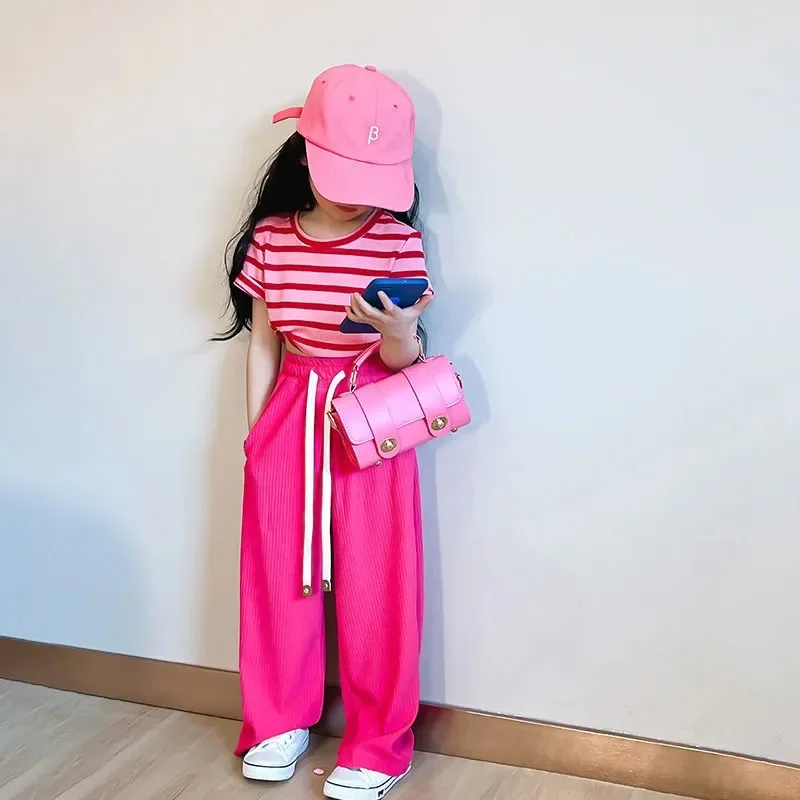 

Pants Short-sleeved Baby Wide 2pcs Leg Girls Straight Children Sets Summer + T-shirt Outfits Suit Girl Clothing Striped