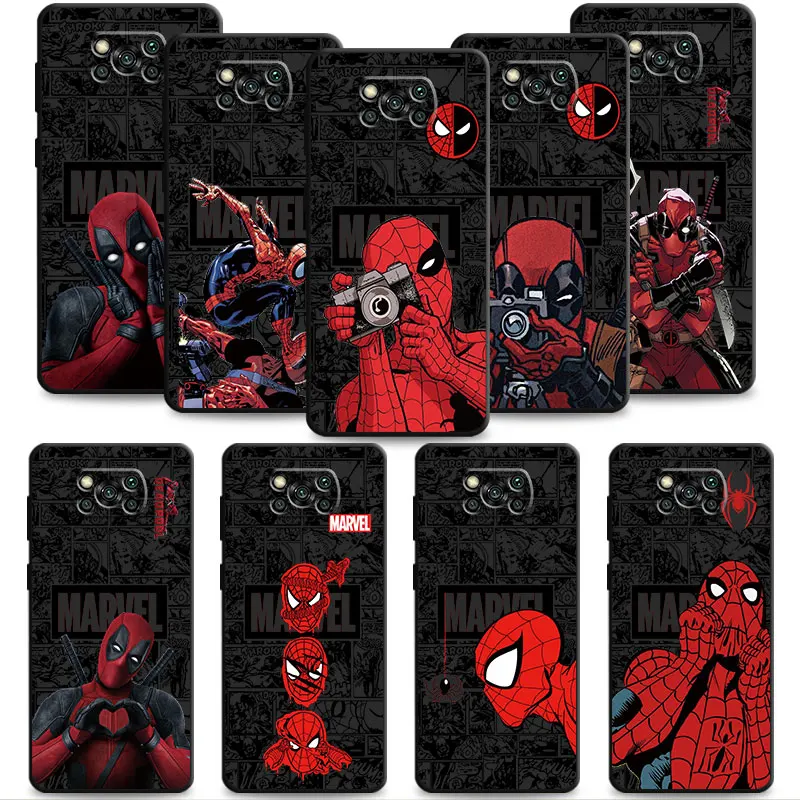 Чехол с рисунком Marvel Deadpool VS Spiderman Love для Xiaomi POCO X3 NFC X4Pro X5 M3 F5 Pro F1 для Mi 11 12 Lite 13 10T 11T 12X 9 9T