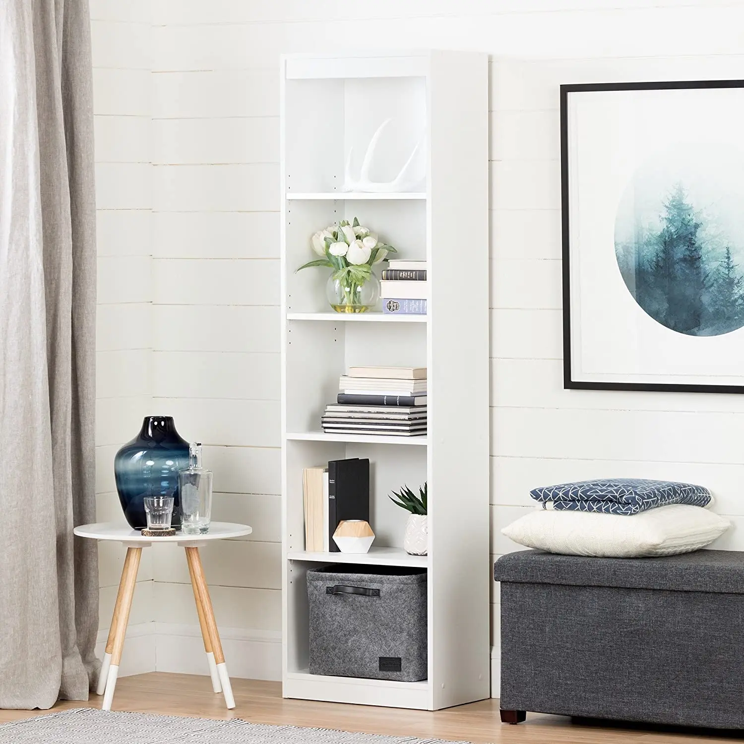 

Classic Narrow and Space Saver Bookcase with 5 Adjustable Shelves, Pure White
