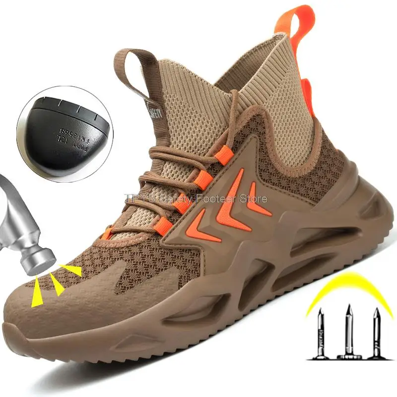 

Breathable Men's Safety Shoes Steel Toe Shoes Fashion Sneakers High Top Work Boots For Men Safety Boots Male Work Shoes 36-48