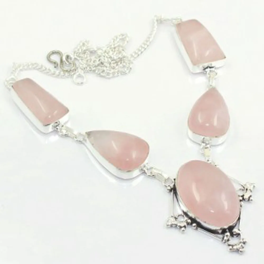 

Rose Quarts Necklace Silvers Overlay over Copper, 49 cm , N3540