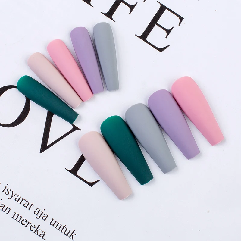 

100pcs Color Mixing False Nail Tips Professional Matte Acrylic Long Ballerina Fake Nails Art DIY Beauty Manicure Press on Nails