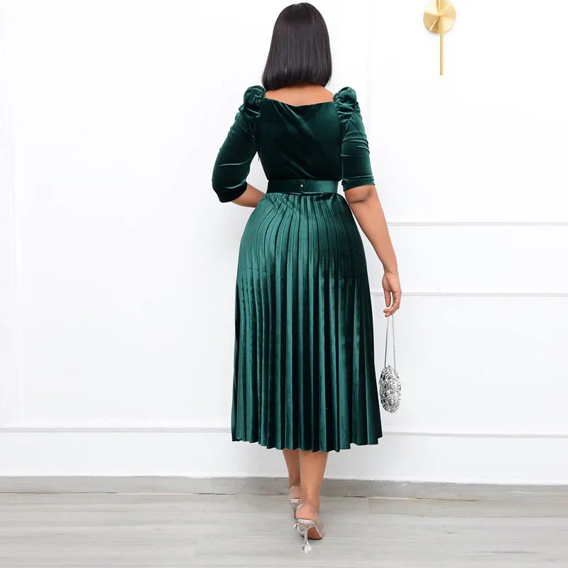 Женский наряд средней длины однотонный с 3/4 рукавом без ремня