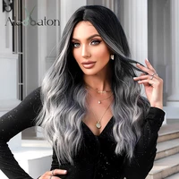 alan eaton long wave synthetic wig black gray ombre hair wigs for women afro heat resistant fiber middle part cosplay party wig