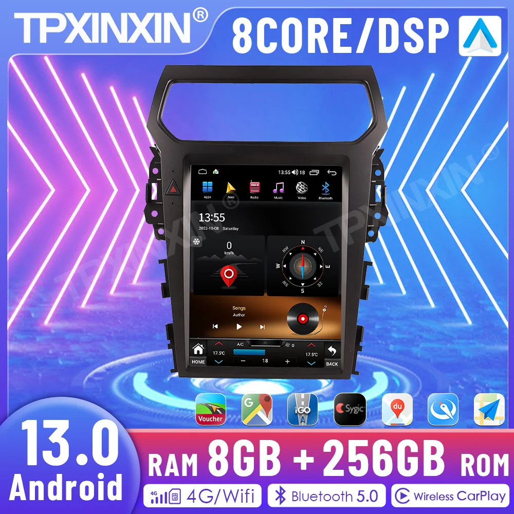 12 1-дюймовый сенсорный экран Android 13 CarPlay HD для Ford Explorer 2014-2019 автомобильный