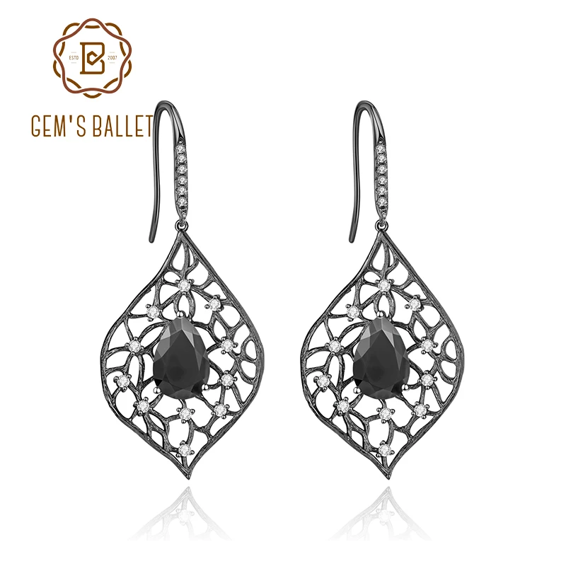 Фото Серьги GEM'S BALLET из стерлингового серебра 925 пробы с черным ониксом, Lrish Claddagh, кельтский узел, сердце, французские серьги-крючки, подарок ForHer №1