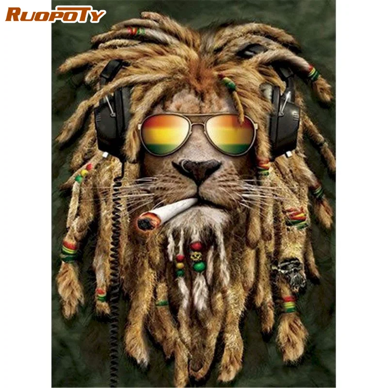 

RUOPOTY DIY Diamond Painting Animals Cross Stitch Diamond Embroidery Lion Picture Rhinestones Handmade Art Home Decoration