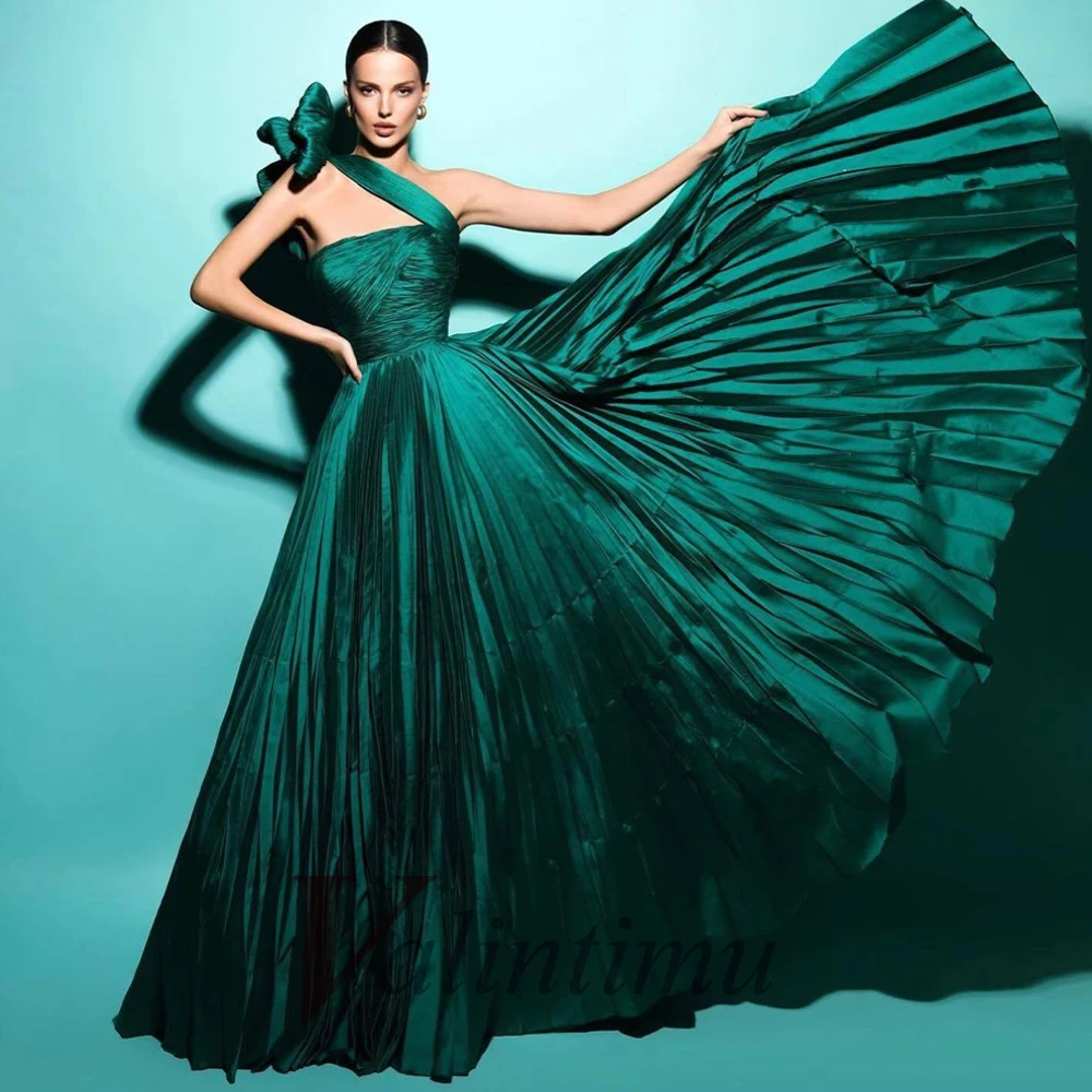 

Fairytale Bow One Shoulder Satin Sleeveless Backless Pleat Evening Party A-Line For Women Personalised Vestidos Robes De Soirée