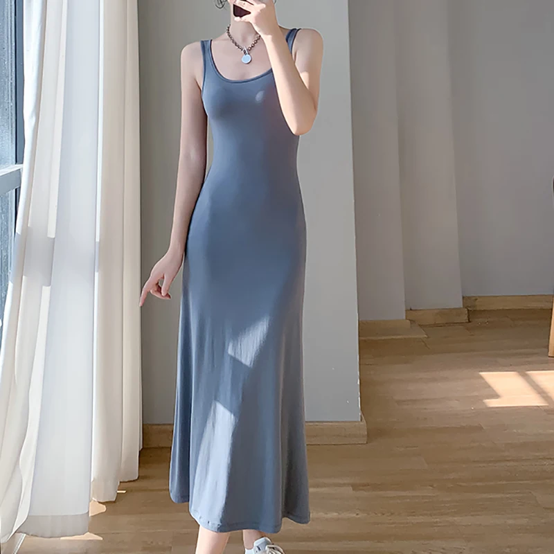 

Slim Long Summer Dresses For Women 2023 Elastic Bottoming Female Modal Cotton Vest Dress Casual Womens Clothing Vestido Feminino